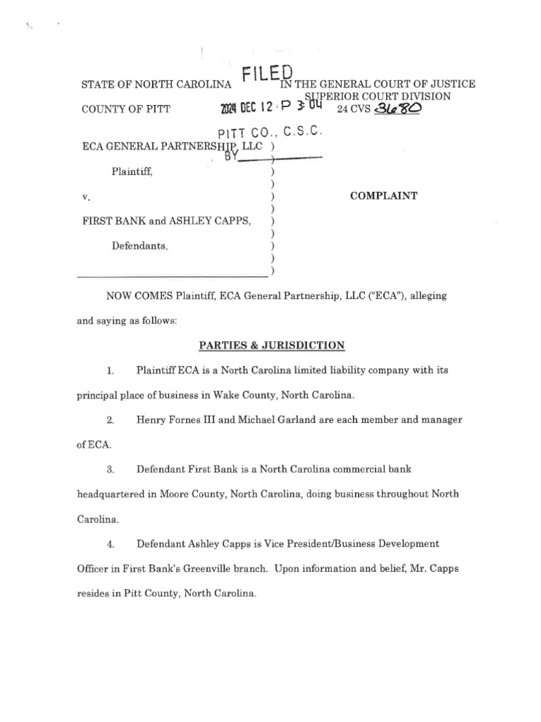 Complaint - ECA V First Bank - 39798761.1 | PDF