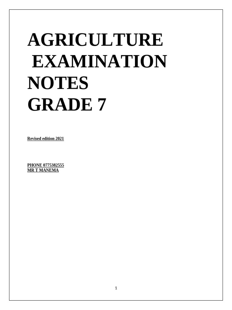 Grade 7 Agriculture Exam Notes | PDF | Agriculture | Soil