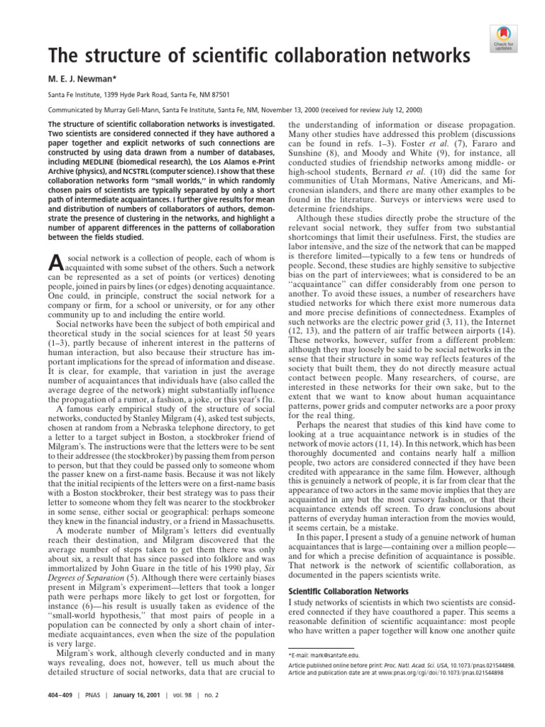 Newman 2001 | PDF | Power Law | Science