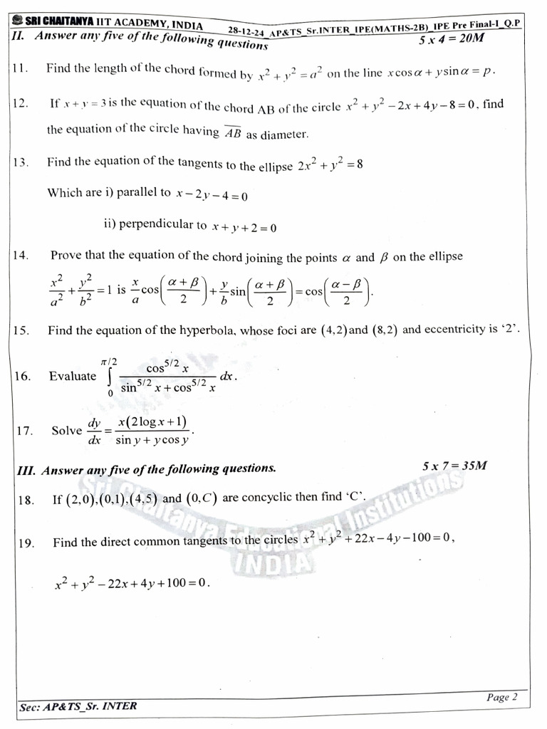 28.12.24 Maths 2B Pre Final - 1 | PDF