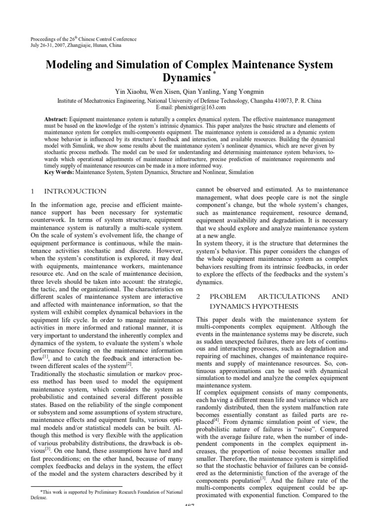 Modeling and Simulation of Complex Maintenance System Dynamics | PDF ...