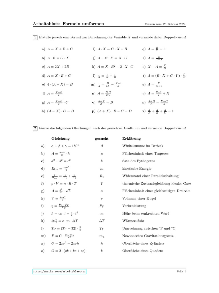 Formeln Umformen | PDF