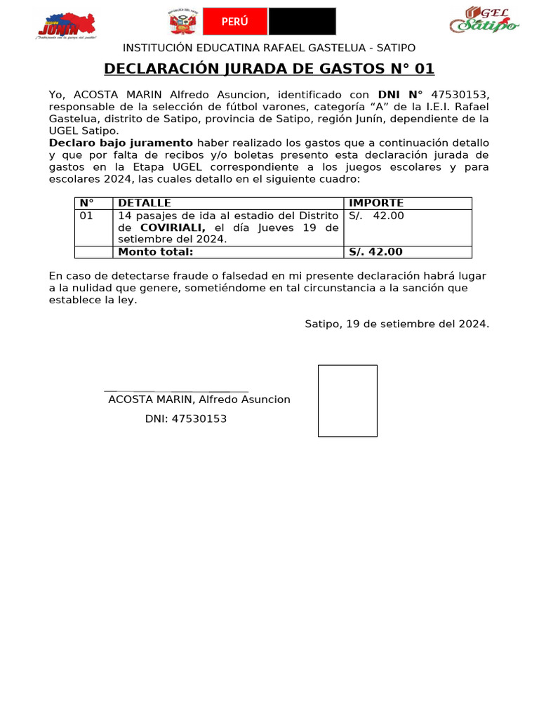 Declaración Jurada de Gastos 2024 | PDF