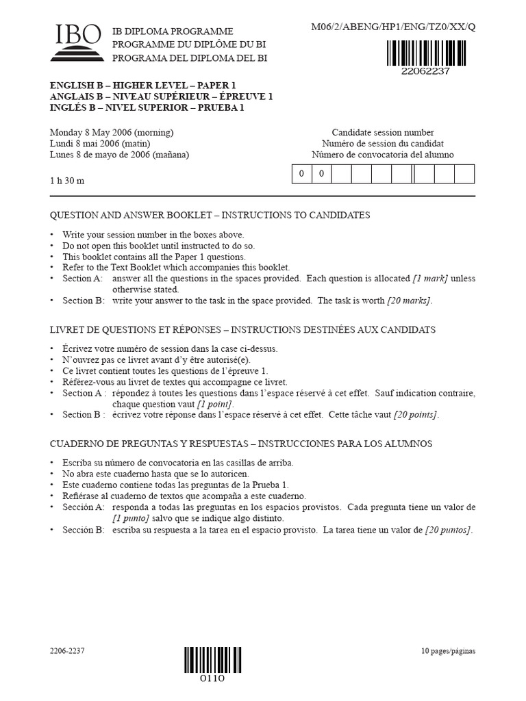 English B Paper 1 Question Booklet HL | PDF | Hip Hop Music | Hip Hop