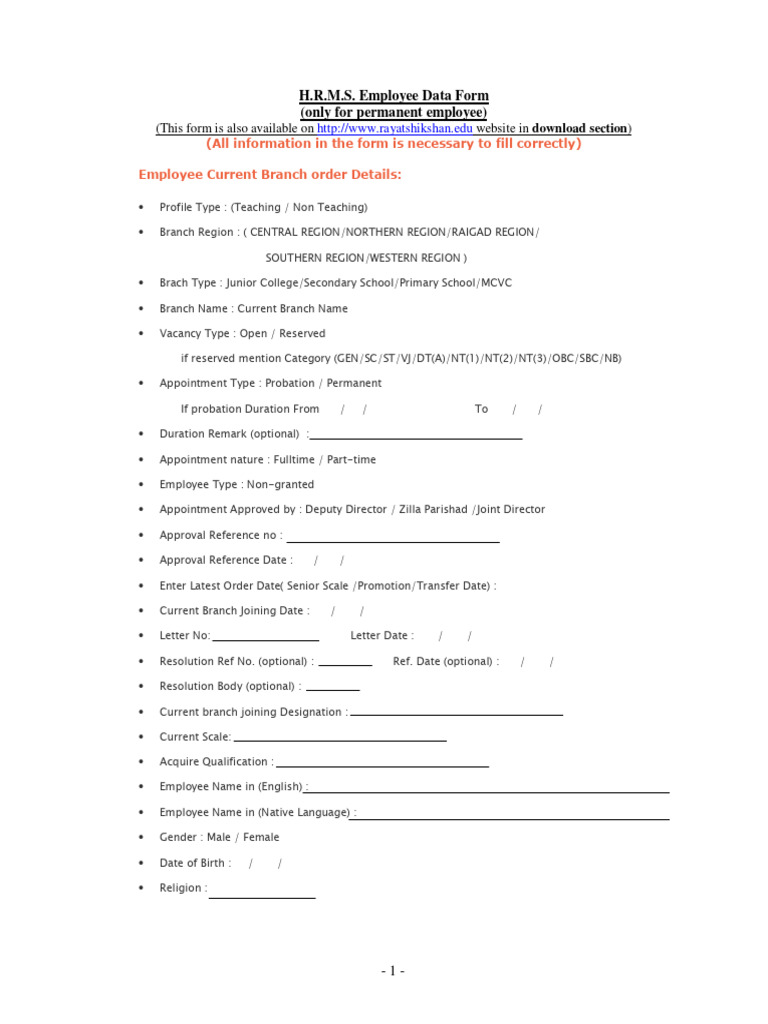 H.R.M.S. Employee Data Form Guide | PDF