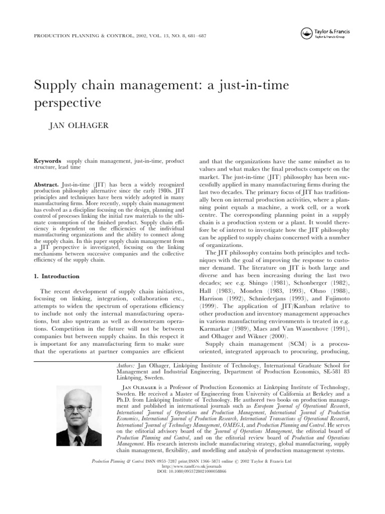 JIT in Supply Chain Management Analysis | PDF | Supply Chain Management ...
