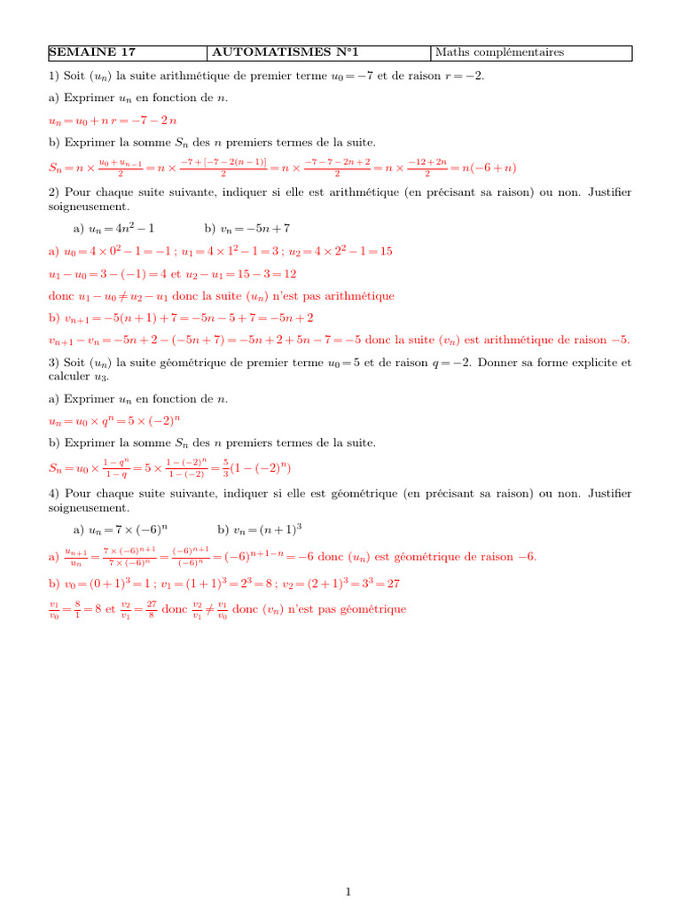 automatismes semaine 17 maths complémentaires | PDF | Mathématiques