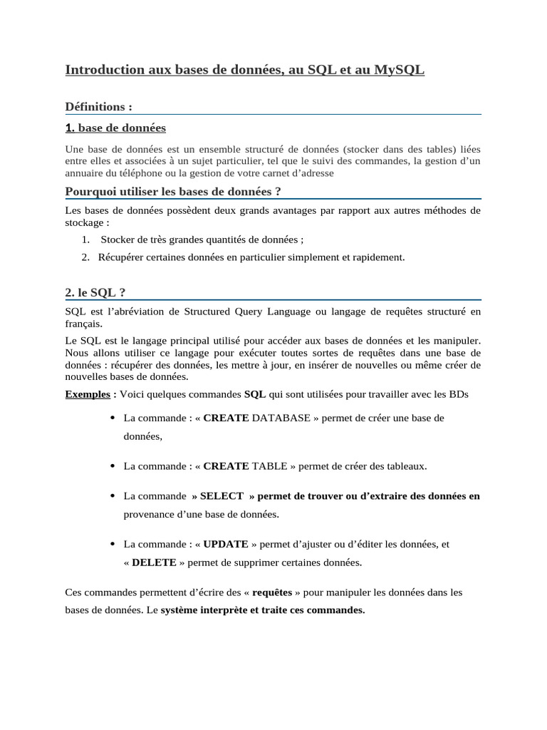 Introduction à MySQL et SQL | PDF | MySQL | Bases de données
