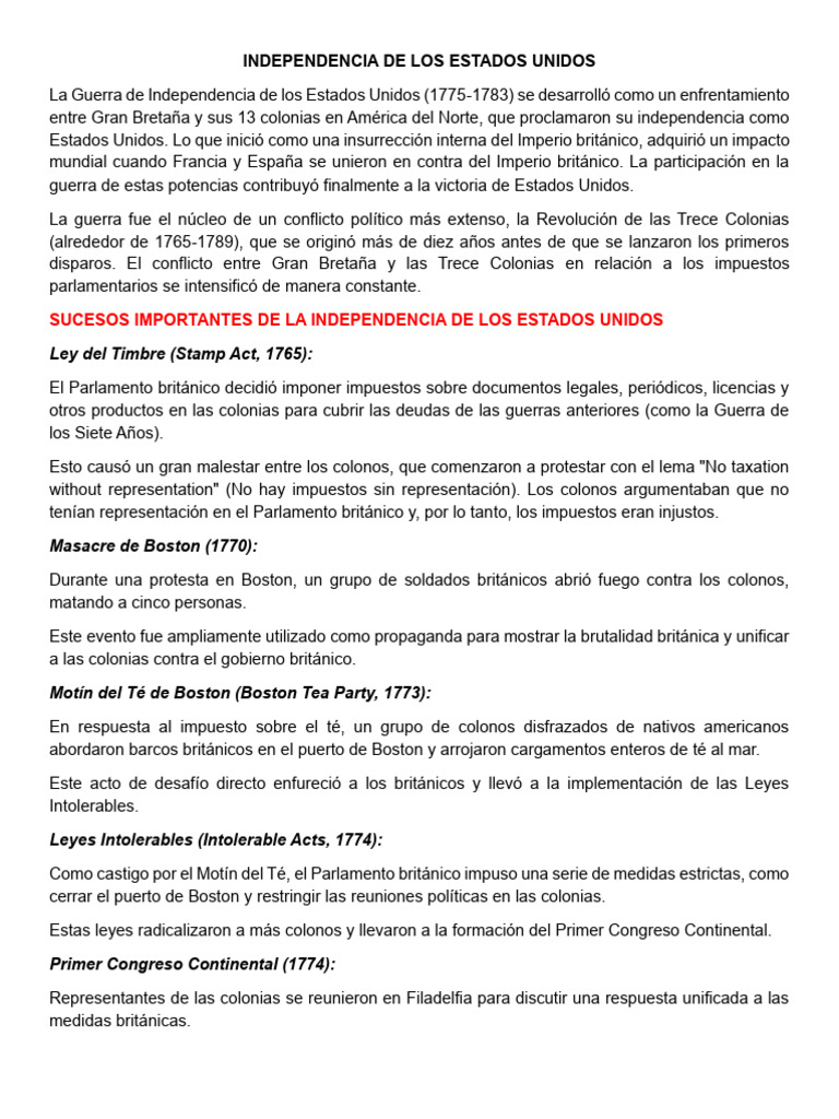 La Guerra de Independencia de Los Estados Unidos | PDF | Declaración de ...