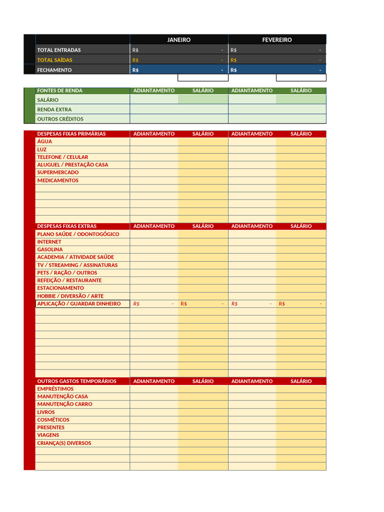 Planilha Controle e Planejamento Financeiro | PDF | Salário | Renda fixa