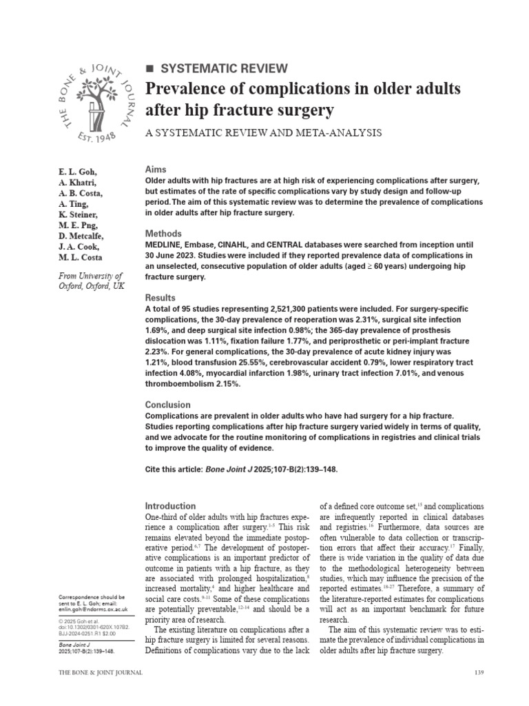 Prevalence of Complications in Older Adults After Hip Fracture Surgery ...