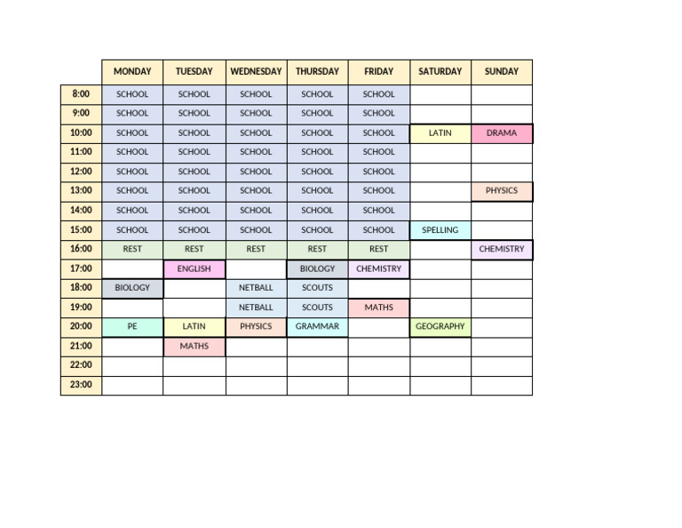 Weekly Study Timetable for Students | PDF