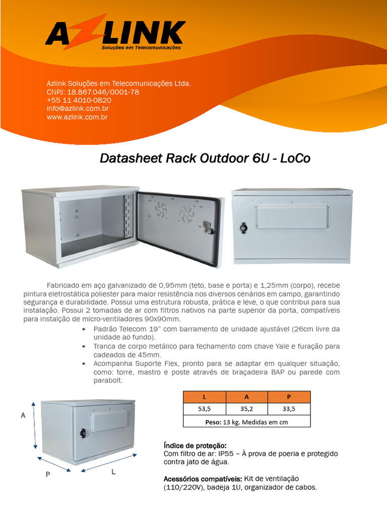 Datasheet Rack Outdoor 6U - Azlink | PDF