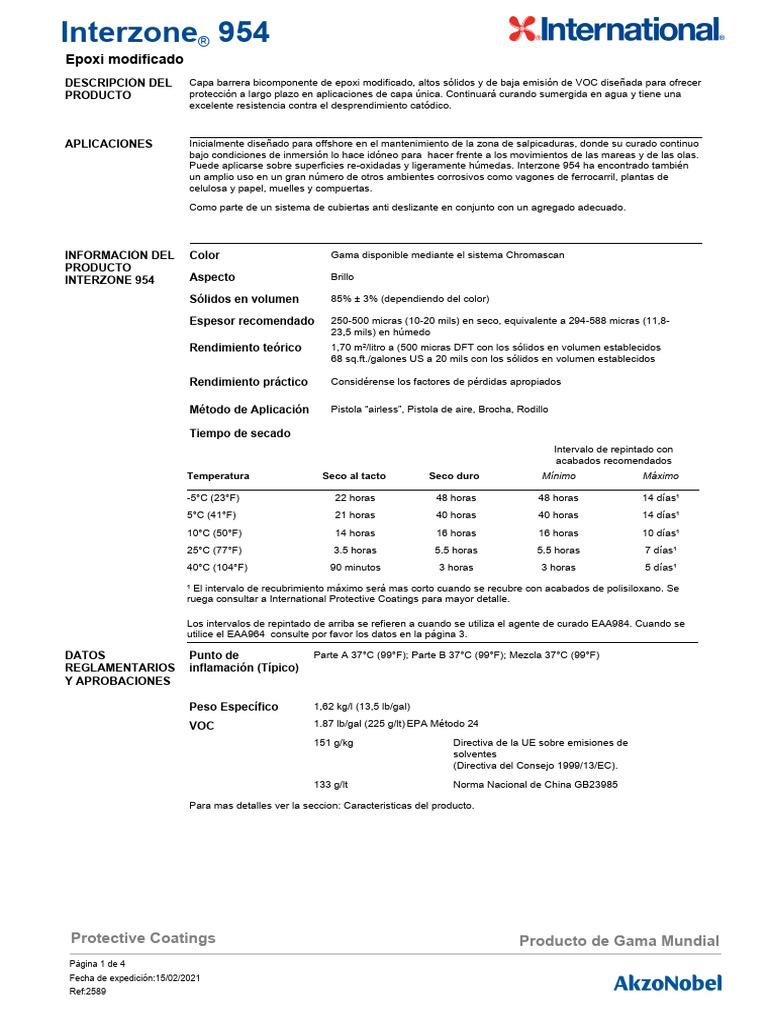 INTERZONE 954 TDS SPANISH | PDF | Agua | Temperatura