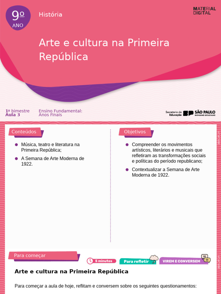 Arte e Cultura na Primeira República | PDF | Modernismo | Educação em ...