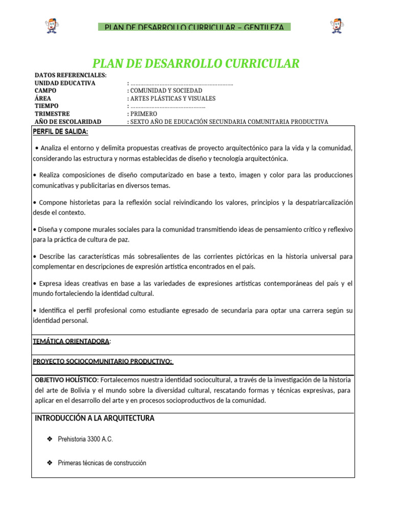 Plan Curricular Artes Plásticas 6to Año | PDF | Diseño | Pinturas