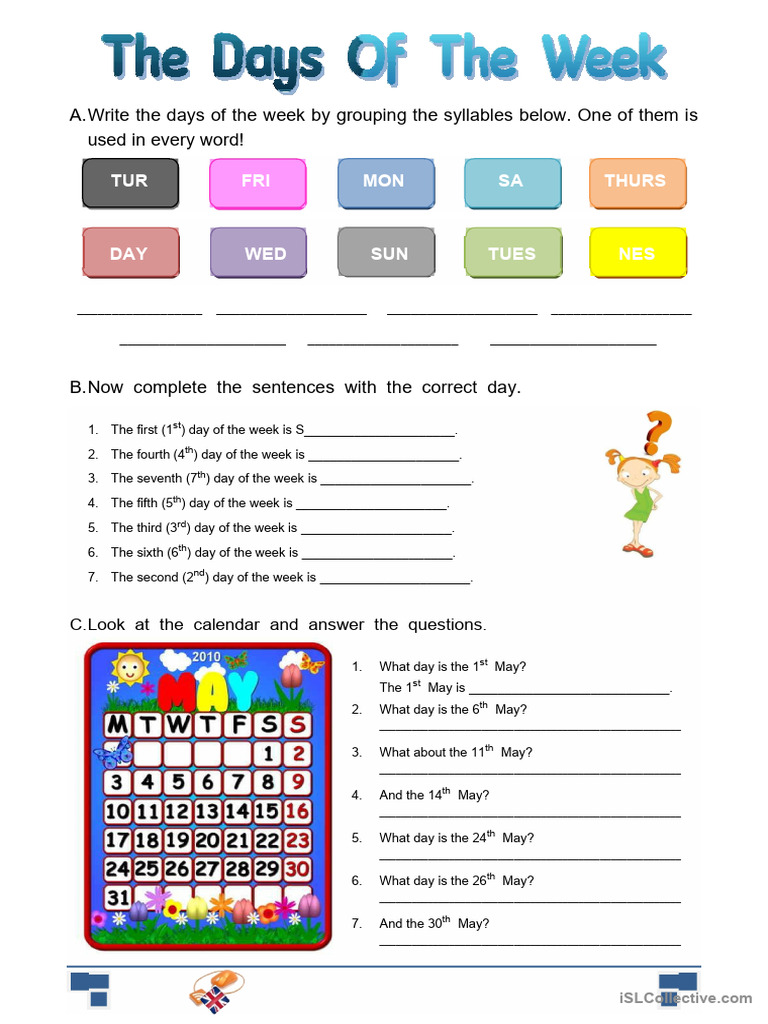Days of the Week Exercises | PDF