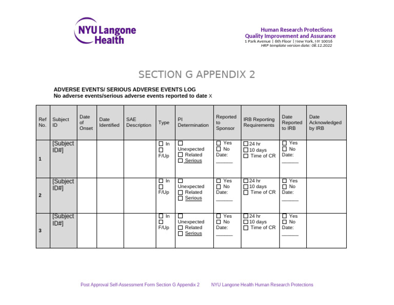 Adverse Events Reporting Log Template | PDF | Medical Treatments ...