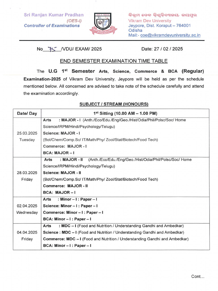 UG 1st Sem Arts-Sc-Com-BCA Exam (Theory) - 2025 | PDF