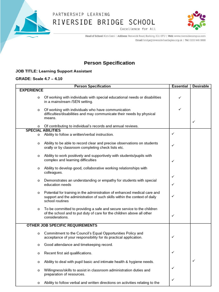 Learning Support Assistant Job Specification | PDF | Special Education ...