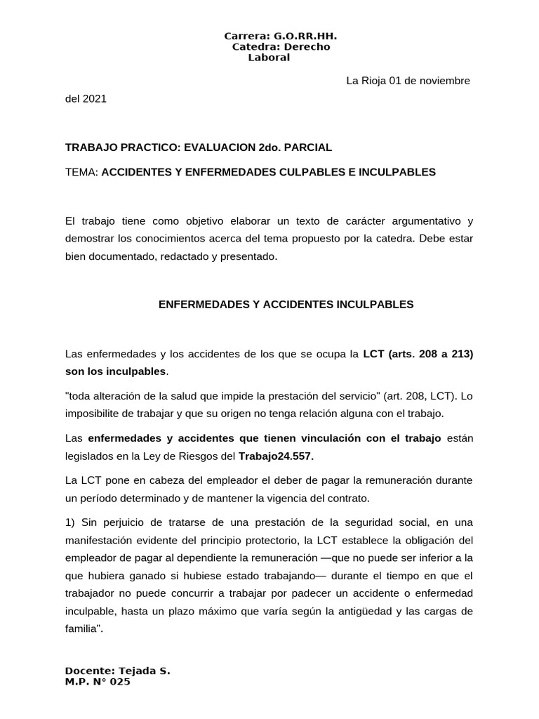 Accidentes y Enfermedades Laborales | PDF | Derecho laboral