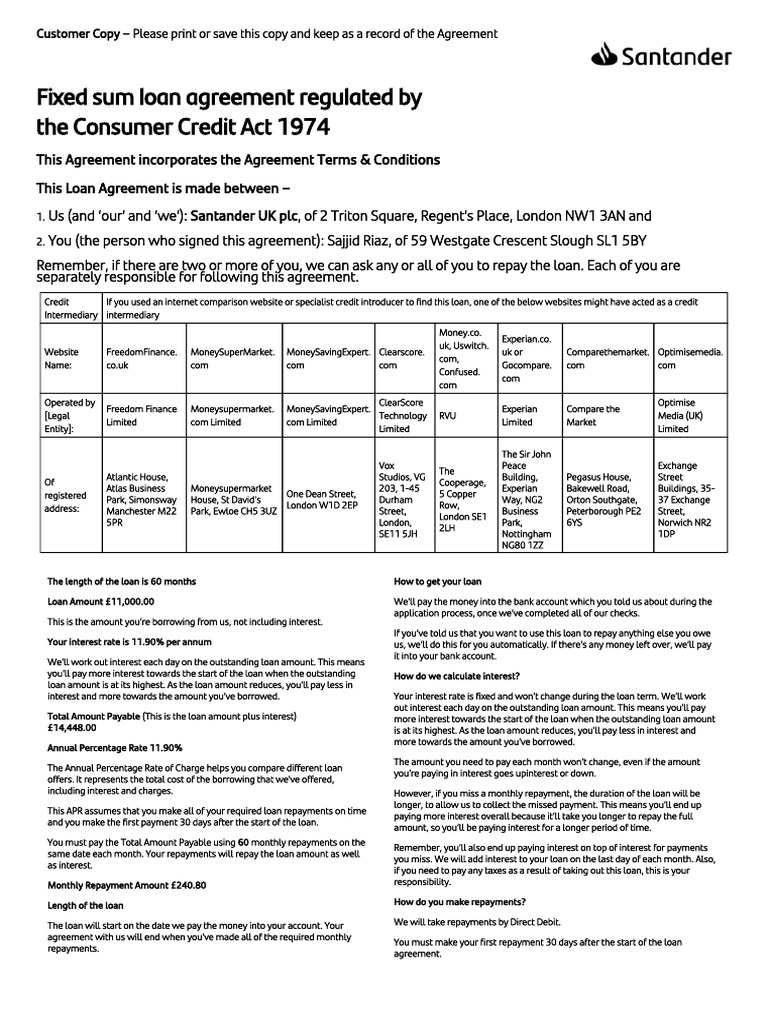 Fixed Sum Loan Agreement Details | PDF | Interest | Loans