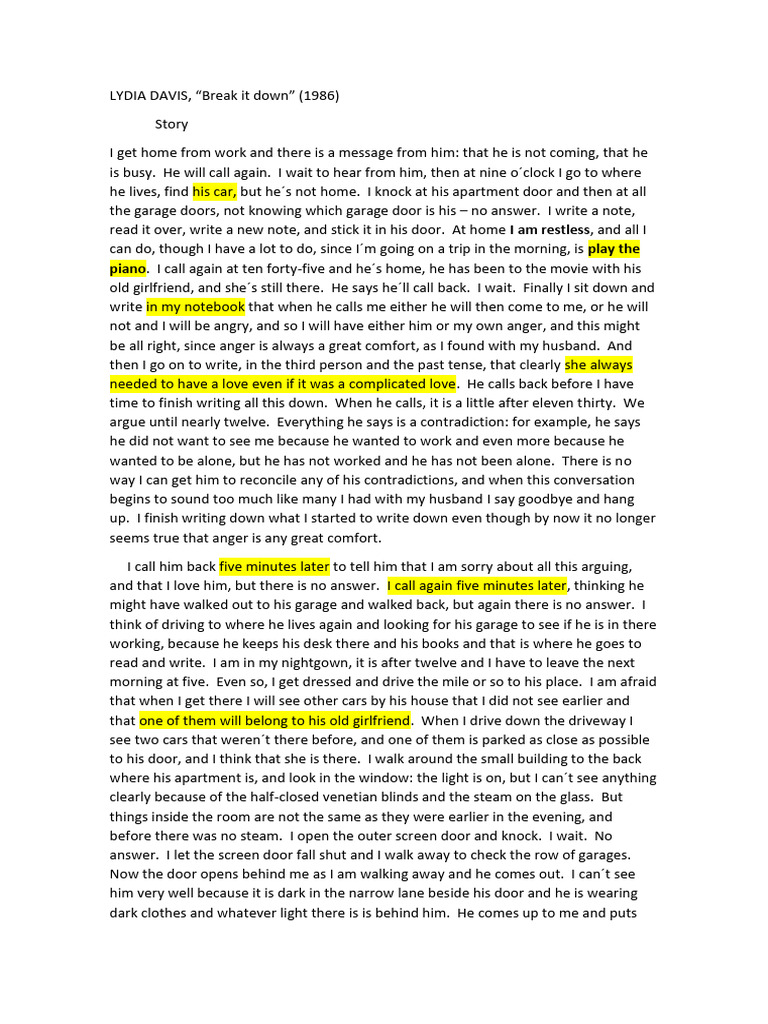 Analyzing Love in Lydia Davis's Story PDF Garage (Residential) Truth