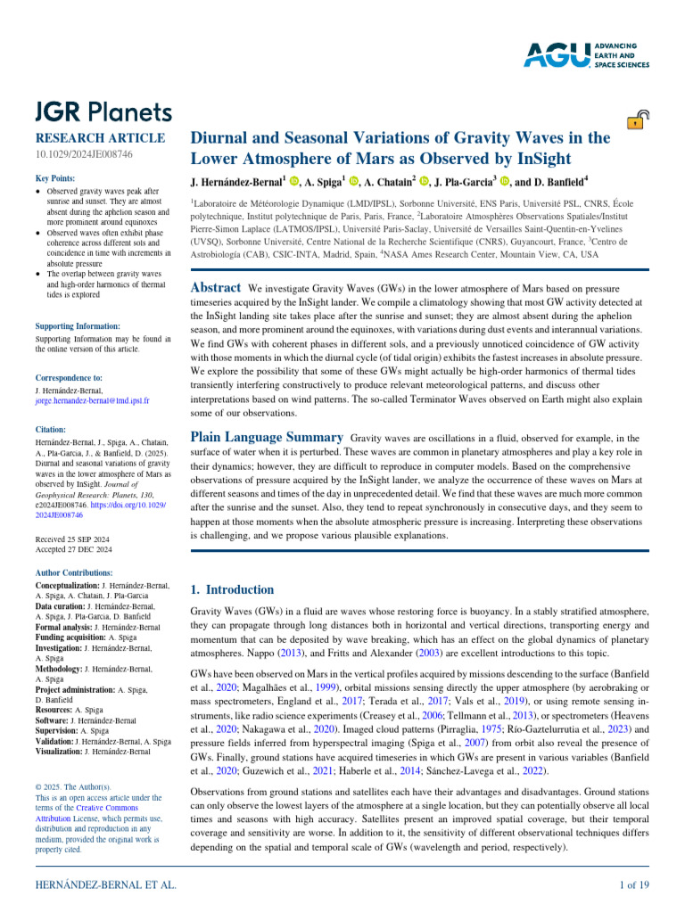 Diurnal and Seasonal Variations of Gravity Waves I | PDF | Mars ...