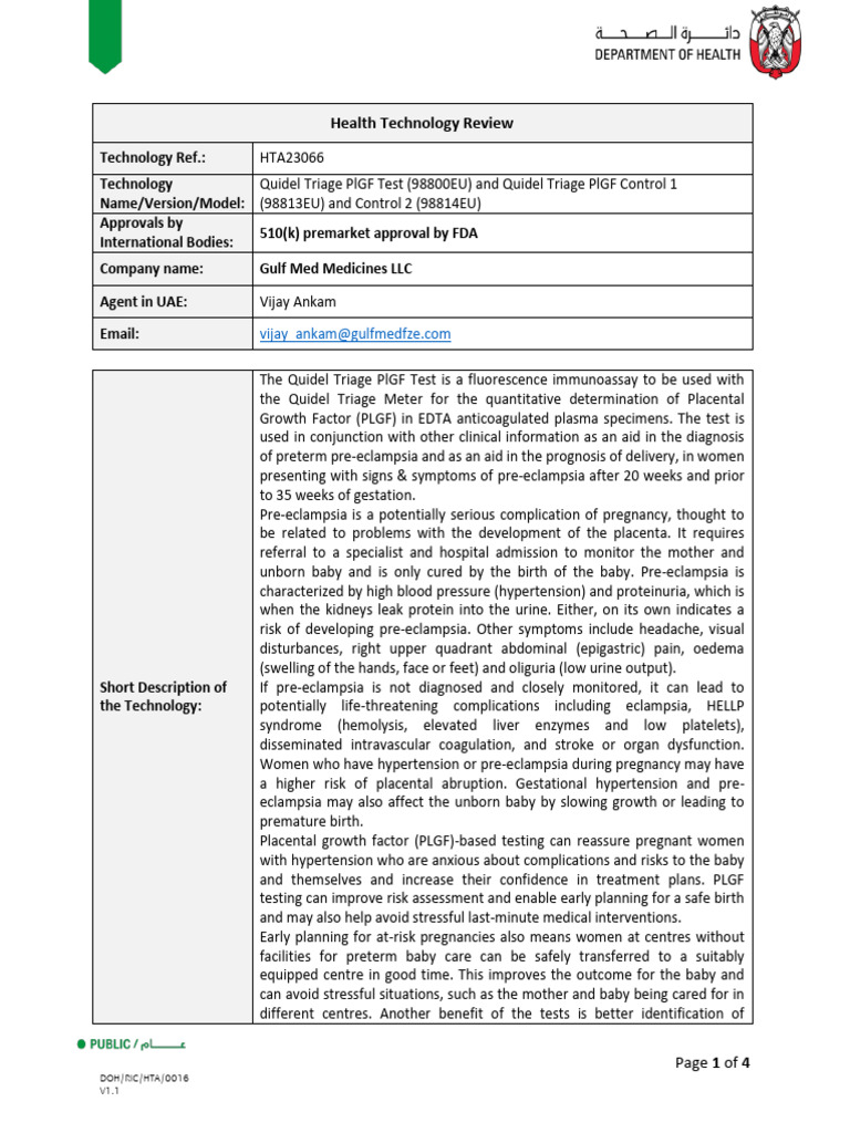 Quidel Triage PLGF Test | PDF | Human Reproduction | Clinical Medicine