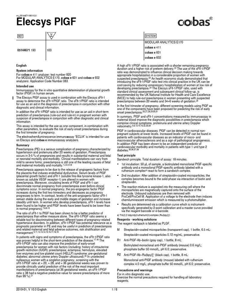 Elecsys PlGF Assay for Preeclampsia | PDF | Detection Limit | Clinical ...