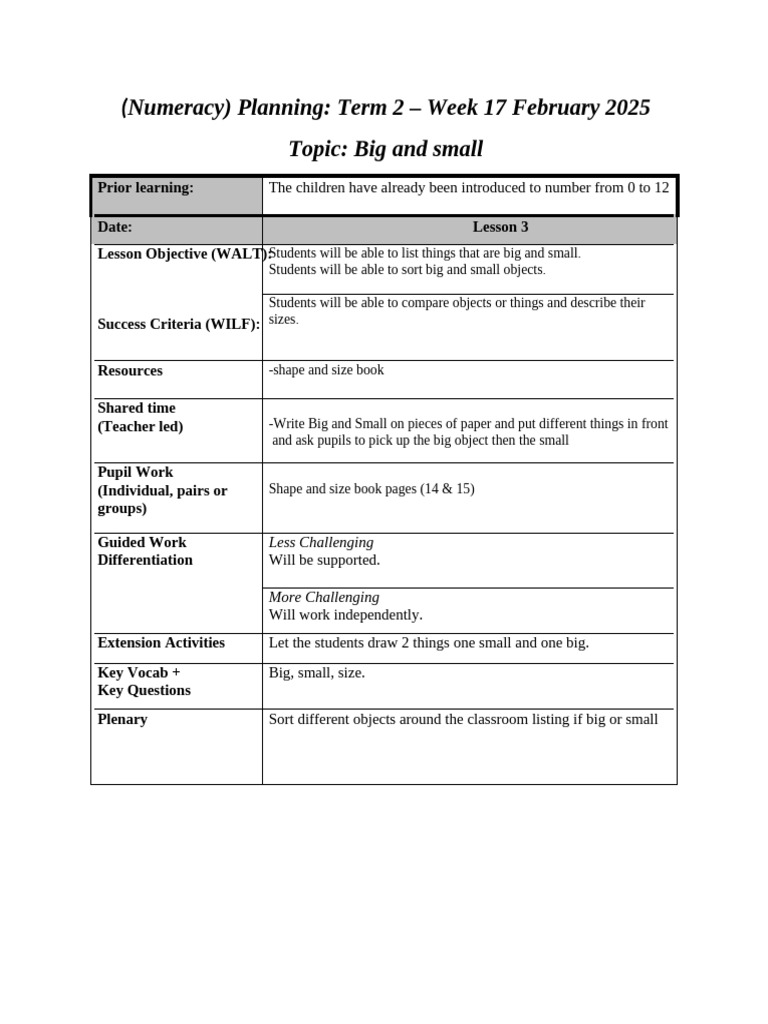 Lesson 3 - Big n Small | PDF