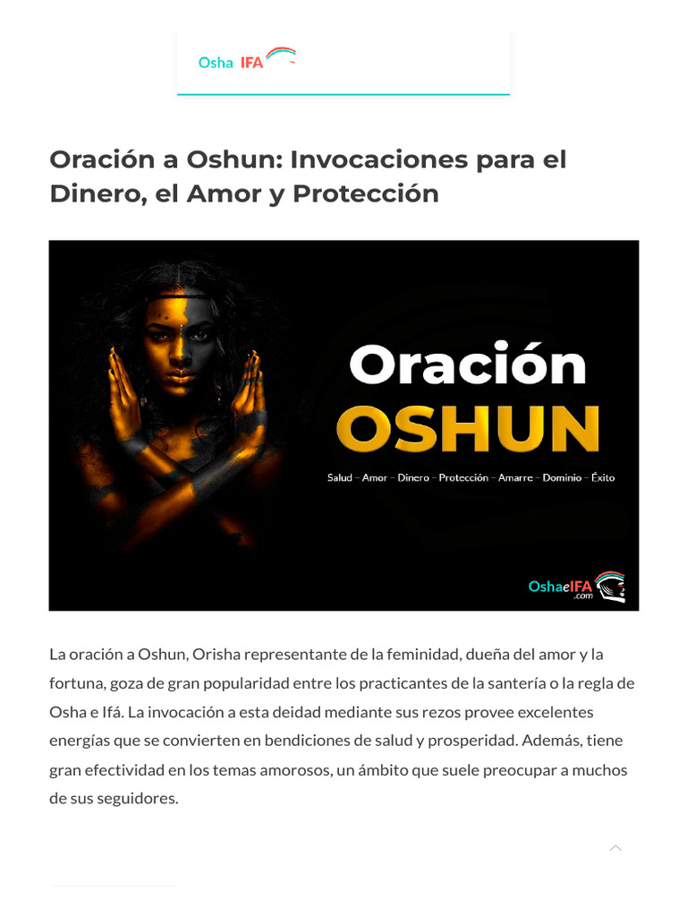 Oraciones a Oshun para Amor y Prosperidad | PDF | Amor | Oración