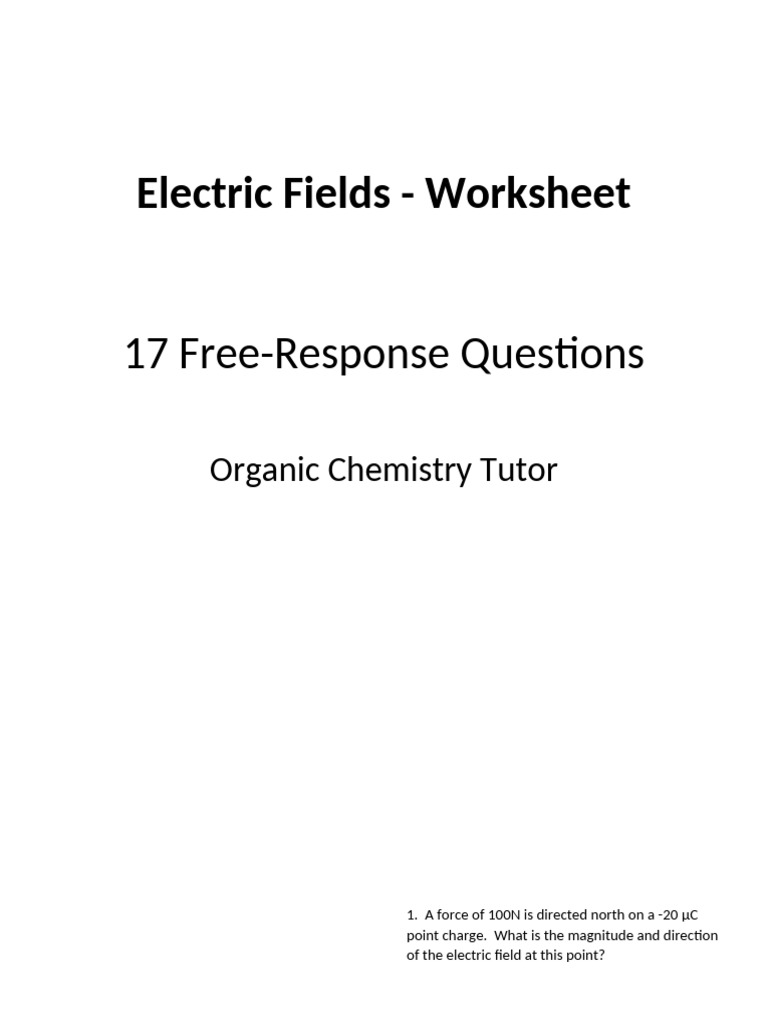 Electric+Field+-+Worksheet | PDF | Electric Field | Force