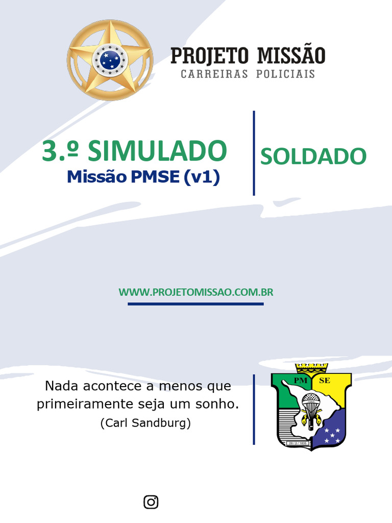 Simulado PMSE para Soldado: Questões e Instruções | PDF