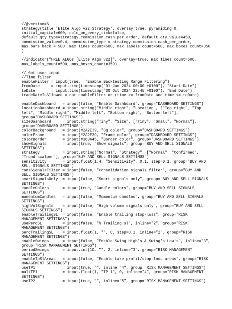 Elite Algo v22 Trading Strategy Code | PDF | Market Trend | Political  Economy