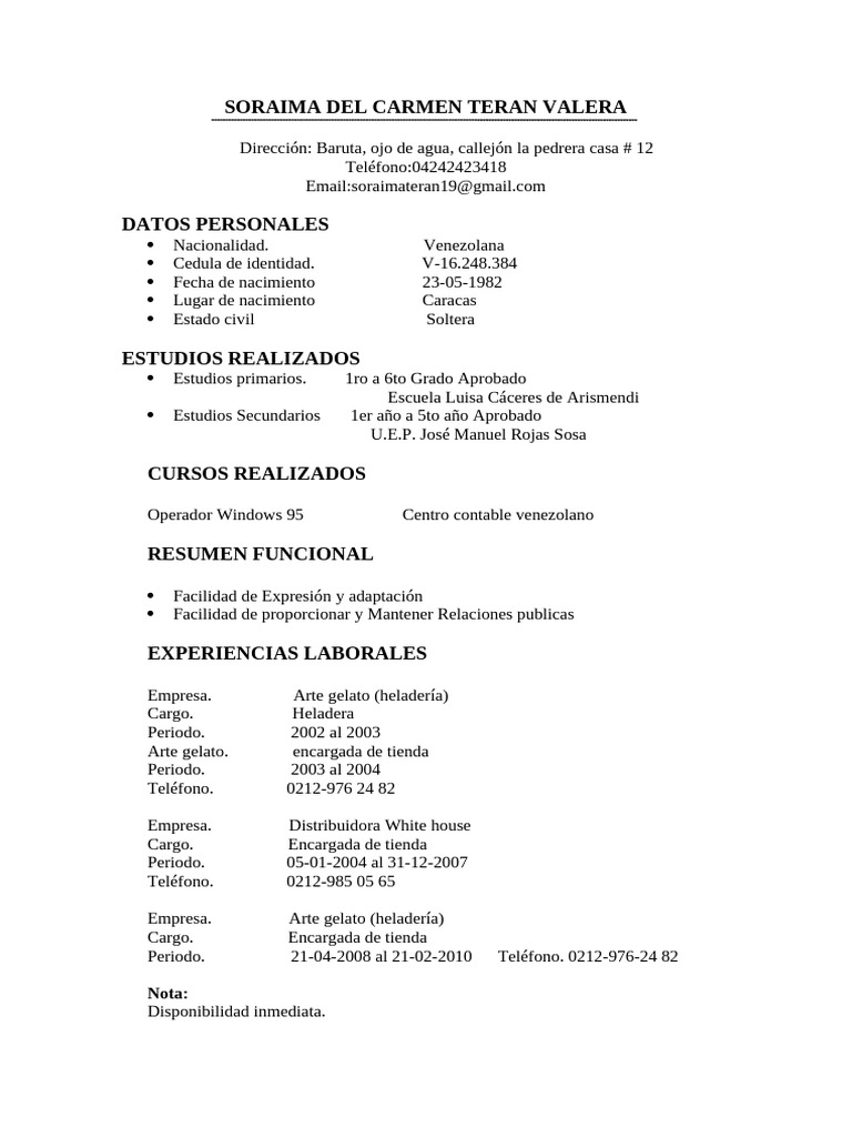 Currículum Soraima | PDF