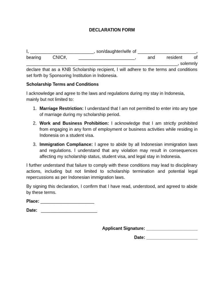 KNB Scholarship Declaration Form | PDF