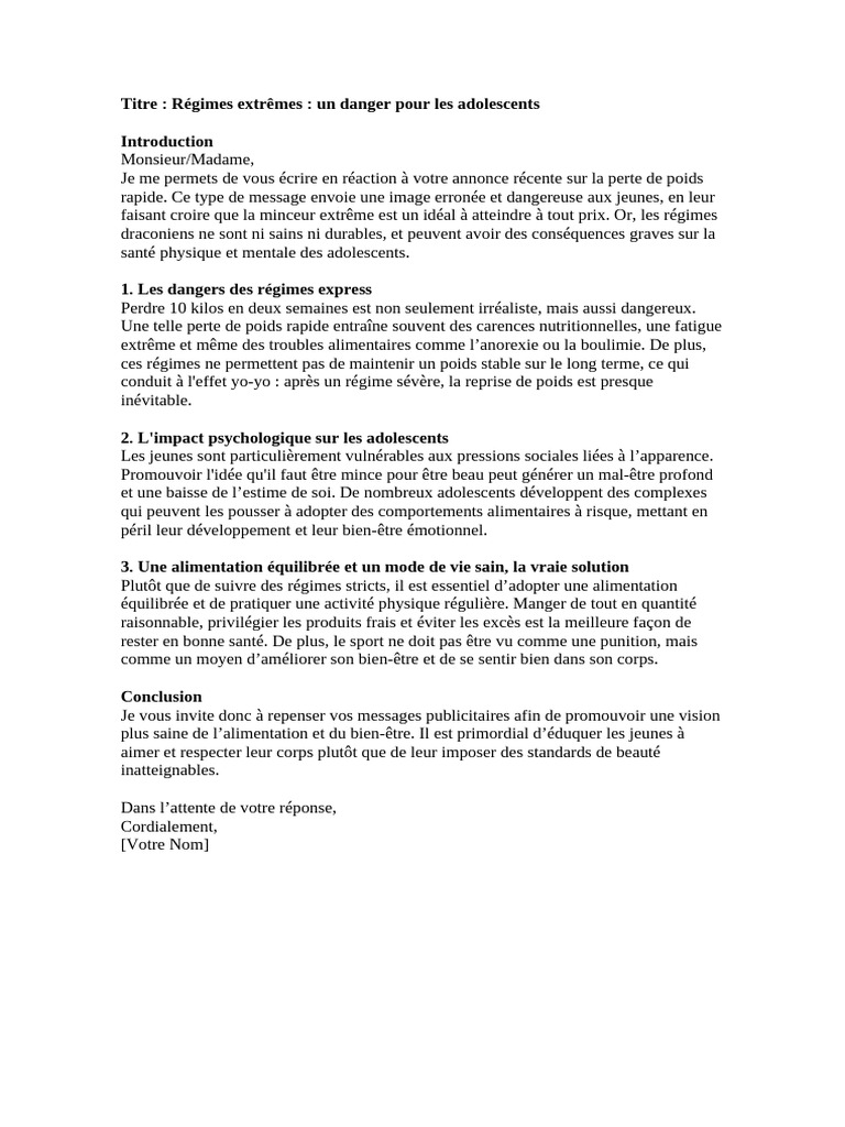 Dangers des régimes extrêmes chez les ados PDF — free download
