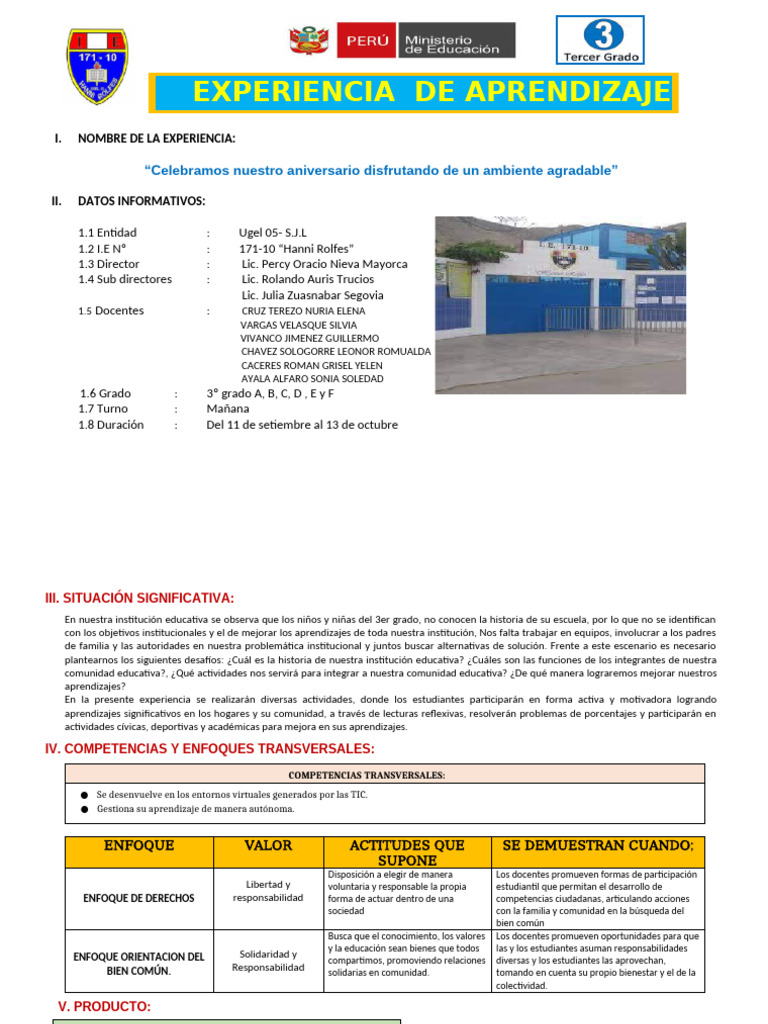 Experiencia de Aprendizaje Setiembre Octubre 2023 Tercer Grado | PDF ...