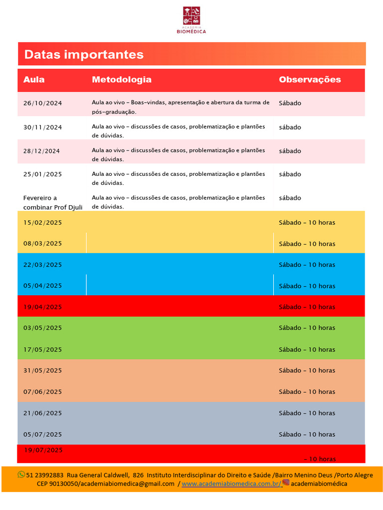 Cronograma extra sab 2025 POA | PDF