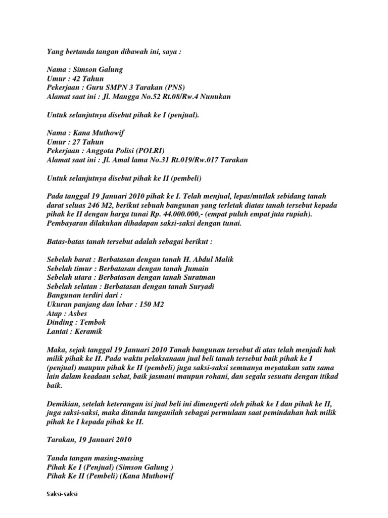 Surat Perjanjian Jual Beli  PDF