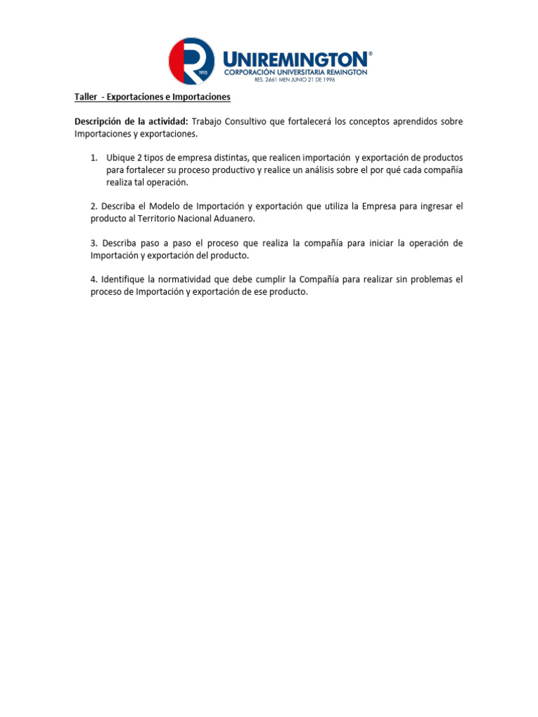 Taller1 - Imp y Exp. | PDF