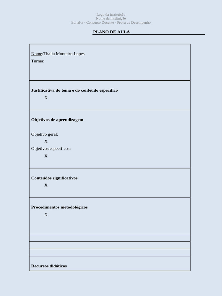 Plano de Aula para Concurso Docente | PDF