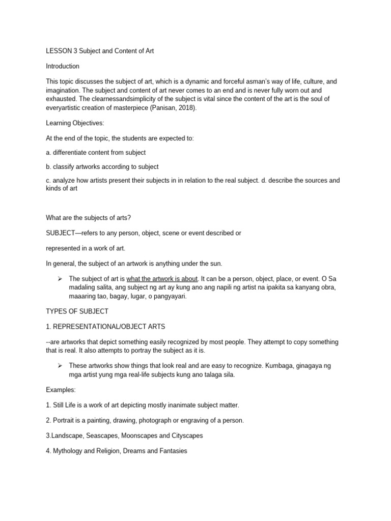 LESSON 3 Subject and Content of Art | PDF | Paintings | Abstract Art