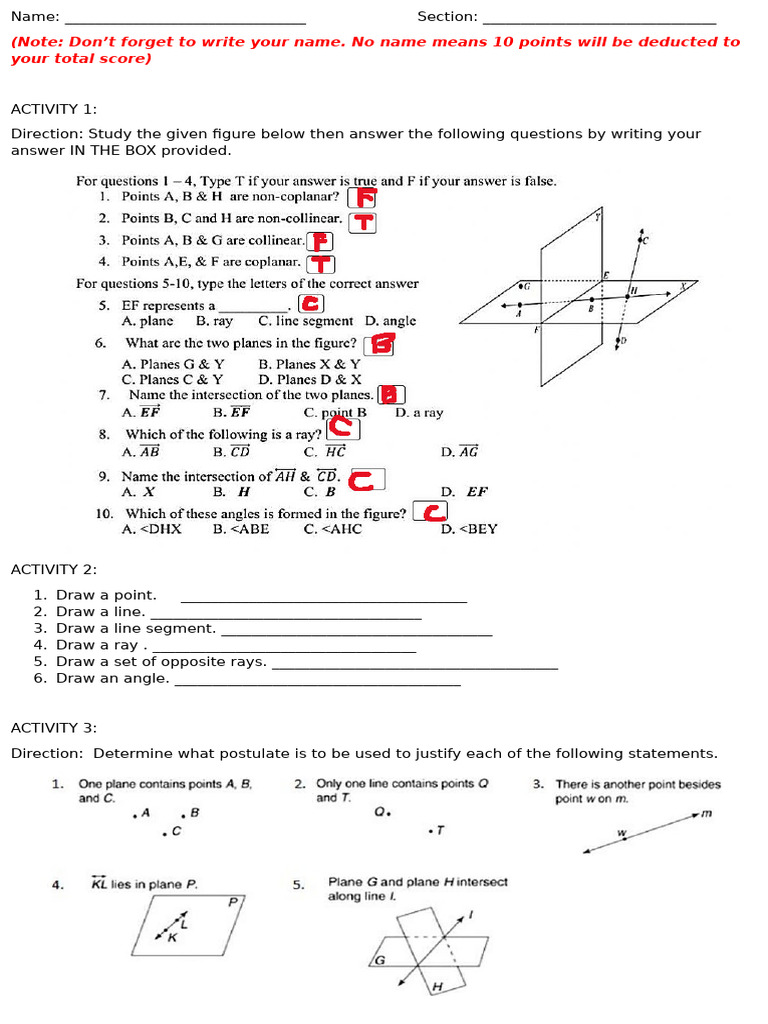 Geometry Drawing and Postulate Activities | PDF