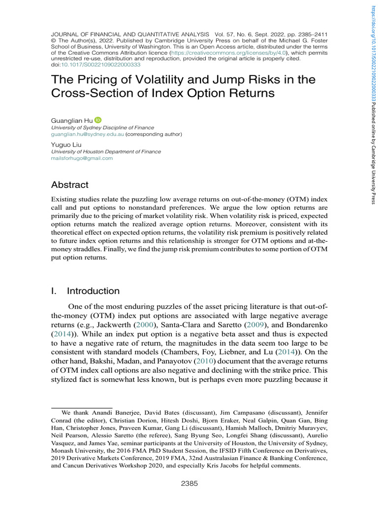 The Pricing of Volatility and Jump Risks in The Cross Section of Index ...