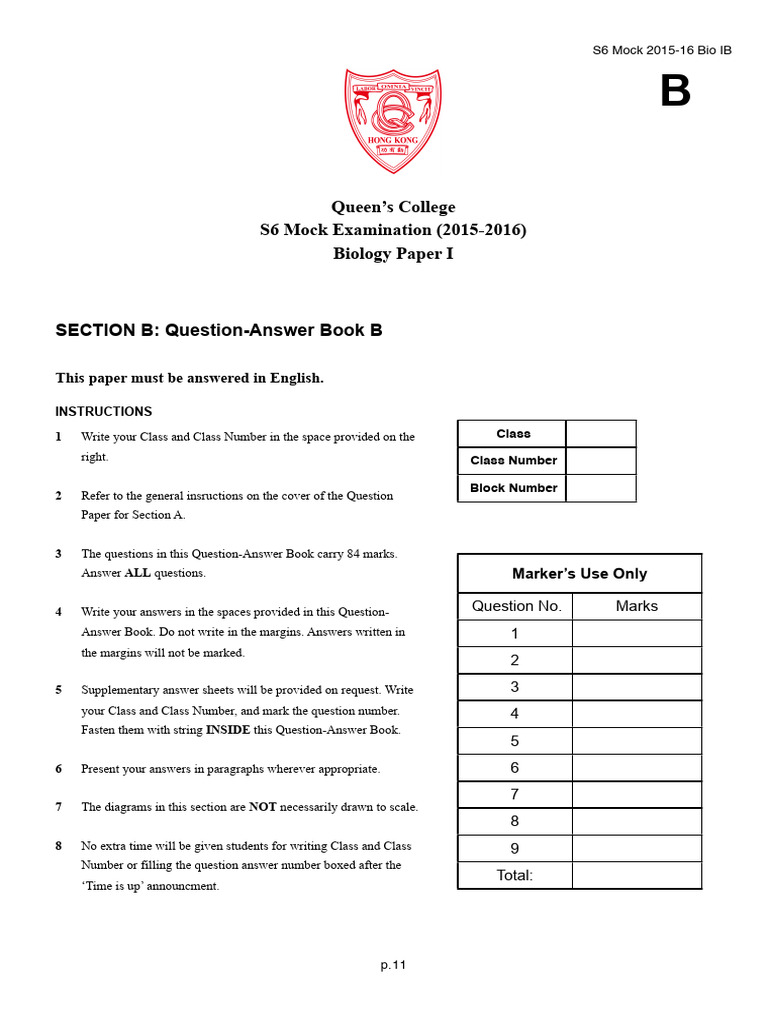 1516 - S6 - MOCK - BIO - Paper 1B | PDF | Glycolysis | Biology