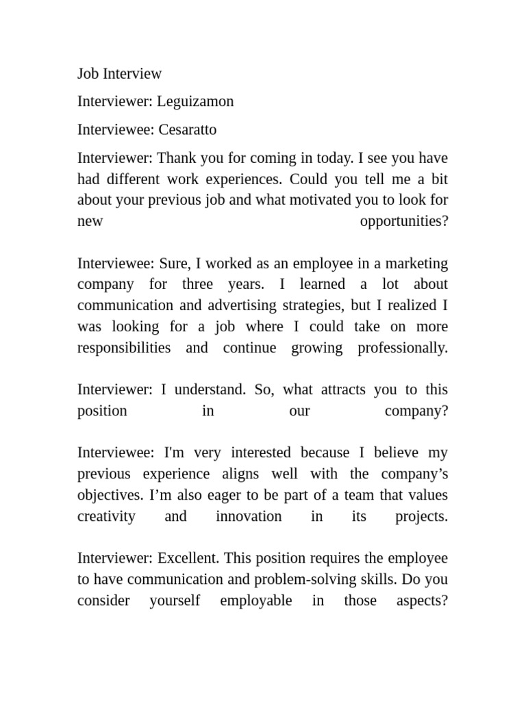 Job Interview Admin Ingles | PDF