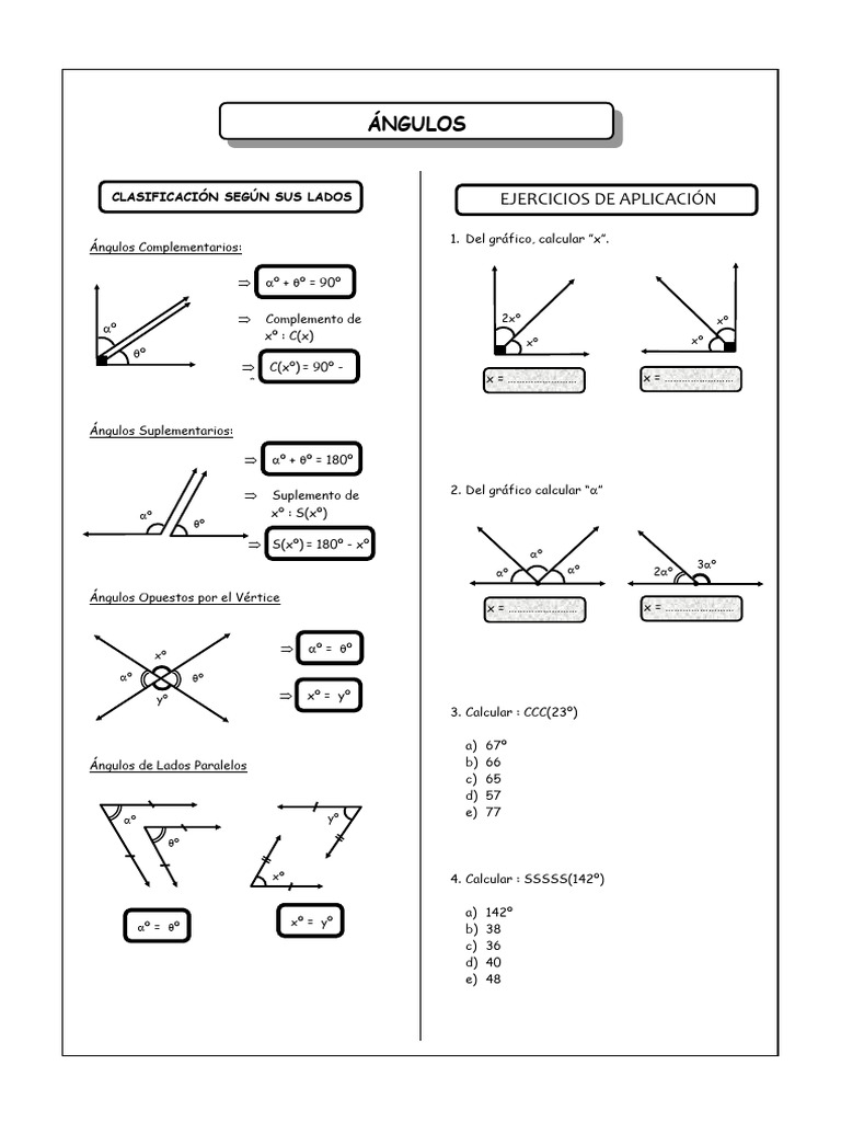 Clasificación y Ejercicios de Ángulos | PDF