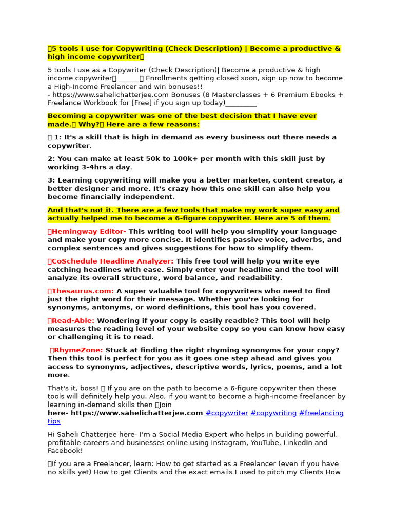 Essential Copywriting Tools for Success | PDF | Linked In | Human ...